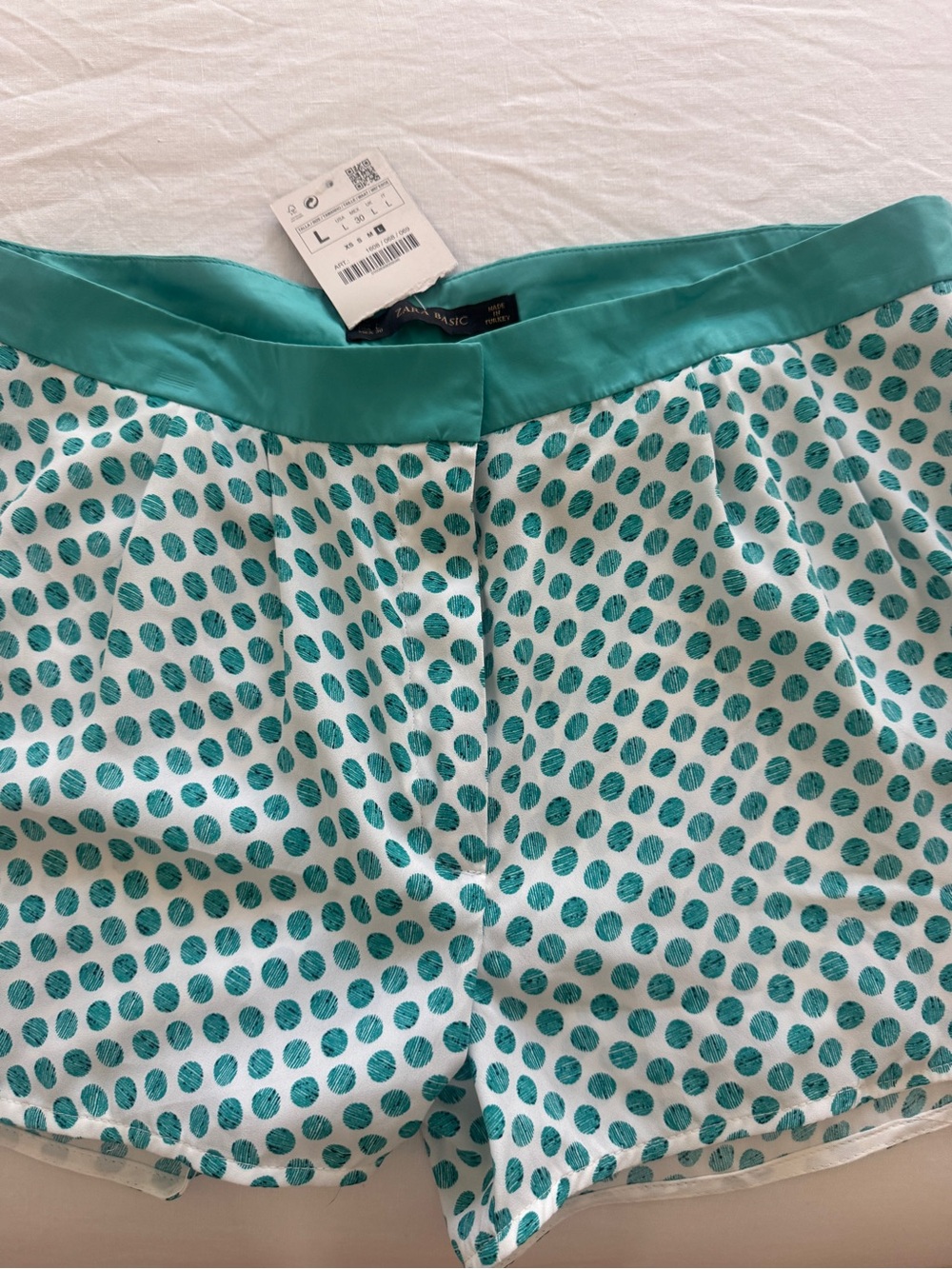 Zara Teal Polka Dot Satin-Trim High Waist Shorts